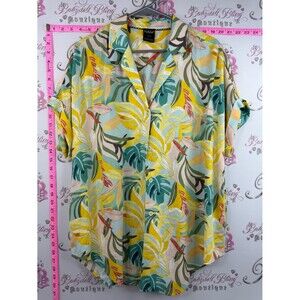 Far west T-shirt floral leafs Tropical Button-Down Shirt - Yellow & Aqua